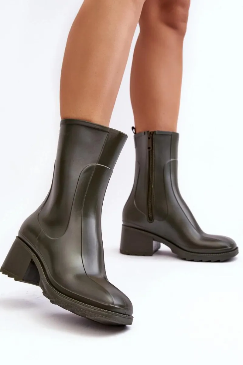 Kalosze Damskie|Botki Na Obcasie>Boto Damskie Matowe Kalosze Botki Na Obcasie Ciemnozielone Bertaida Zielony