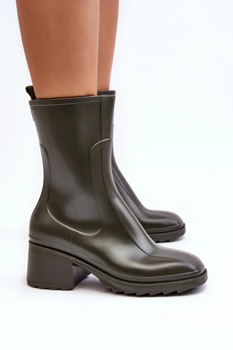 Kalosze Damskie|Botki Na Obcasie>Boto Damskie Matowe Kalosze Botki Na Obcasie Ciemnozielone Bertaida Zielony
