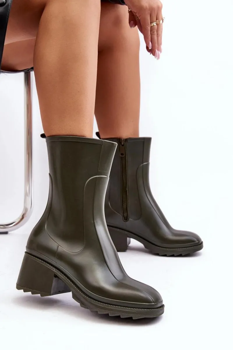 Kalosze Damskie|Botki Na Obcasie>Boto Damskie Matowe Kalosze Botki Na Obcasie Ciemnozielone Bertaida Zielony