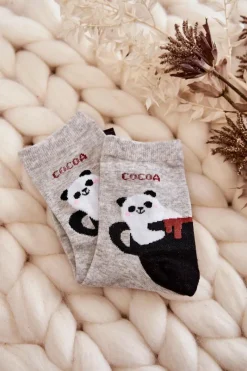 New Just Play Damskie Śmieszne Skarpetki Panda W Filiżance Szare