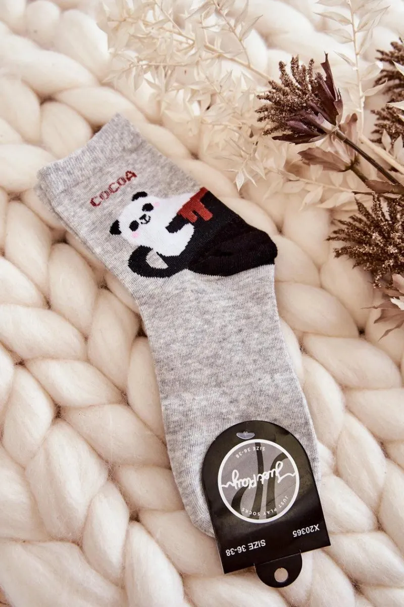 New Just Play Damskie Śmieszne Skarpetki Panda W Filiżance Szare