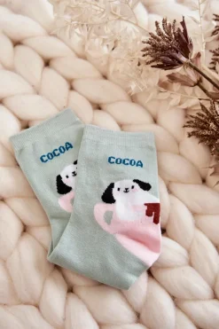 Clearance Damskie Śmieszne Skarpetki Pies W Filiżance Zielone Skarpetki|Skarpetki