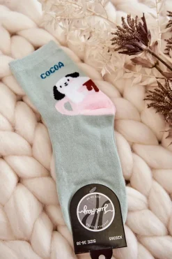 Clearance Damskie Śmieszne Skarpetki Pies W Filiżance Zielone Skarpetki|Skarpetki