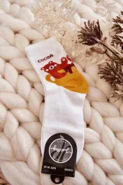 Hot Just Play Damskie Śmieszne Skarpetki Miś W Filiżance Białe