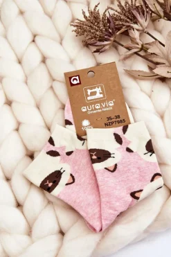 Skarpetki|Skarpetki>Aura.via Damskie Śmieszne Skarpety Zwierzęcy Wzór Koty Różowe