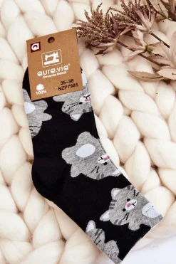 New Damskie Śmieszne Skarpety Zwierzęcy Wzór Koty Czarne Skarpetki|Skarpetki