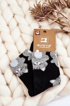 New Damskie Śmieszne Skarpety Zwierzęcy Wzór Koty Czarne Skarpetki|Skarpetki