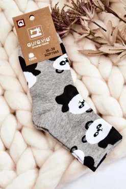Outlet Damskie Śmieszne Skarpety Zwierzęcy Wzór Pandy Szare Skarpetki|Skarpetki