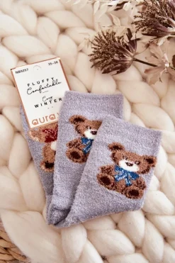 Skarpetki|Skarpetki>Aura.via Damskie Miękkie Ciepłe Skarpetki Misie Szare
