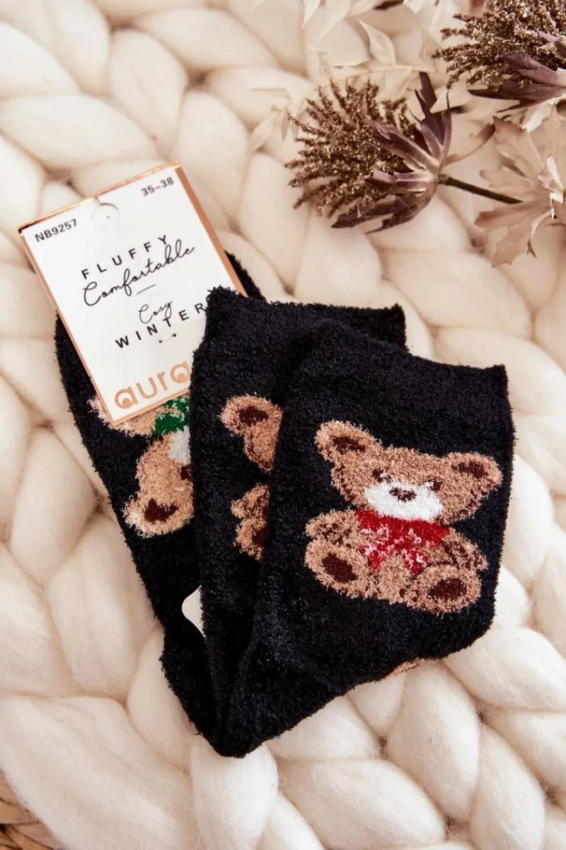 Sale Damskie Miękkie Ciepłe Skarpetki Misie Czarne Skarpetki|Skarpetki