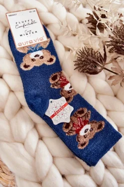 Skarpetki|Skarpetki>Aura.via Damskie Miękkie Ciepłe Skarpetki Misie Niebieskie