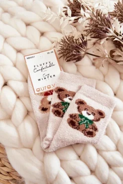 Online Damskie Miękkie Ciepłe Skarpetki Misie Beżowe Skarpetki|Skarpetki