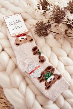 Online Damskie Miękkie Ciepłe Skarpetki Misie Beżowe Skarpetki|Skarpetki