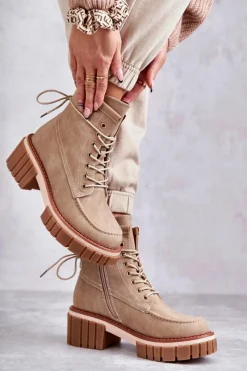 Discount Evento Damskie Modne Botki Ocieplane Beżowe Gerda