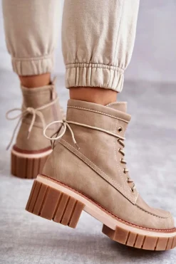Discount Evento Damskie Modne Botki Ocieplane Beżowe Gerda