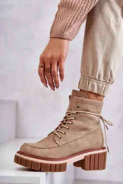 Discount Evento Damskie Modne Botki Ocieplane Beżowe Gerda