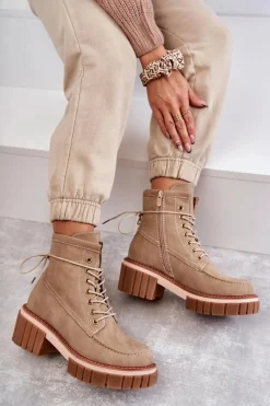 Discount Evento Damskie Modne Botki Ocieplane Beżowe Gerda