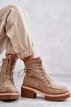 Discount Evento Damskie Modne Botki Ocieplane Beżowe Gerda