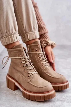 Discount Evento Damskie Modne Botki Ocieplane Beżowe Gerda