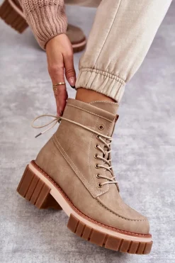 Discount Evento Damskie Modne Botki Ocieplane Beżowe Gerda