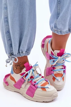 Clearance Boto Damskie Modne Buty Sportowe Sznurowane Beżowo-Różowe Chillout!
