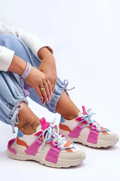 Clearance Boto Damskie Modne Buty Sportowe Sznurowane Beżowo-Różowe Chillout!