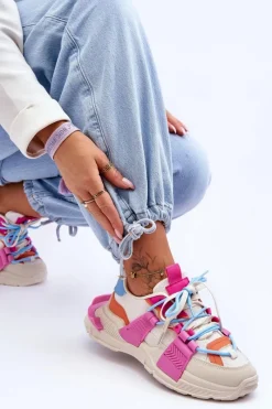 Clearance Boto Damskie Modne Buty Sportowe Sznurowane Beżowo-Różowe Chillout!