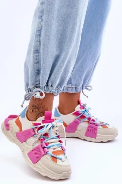 Clearance Boto Damskie Modne Buty Sportowe Sznurowane Beżowo-Różowe Chillout!