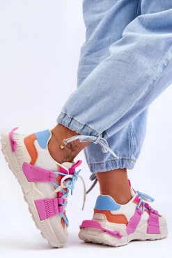 Clearance Boto Damskie Modne Buty Sportowe Sznurowane Beżowo-Różowe Chillout!