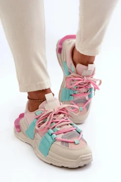 Online Damskie Modne Buty Sportowe Sznurowane Różowo-Miętowe Chillout! Damskie Sneakersy Damskie