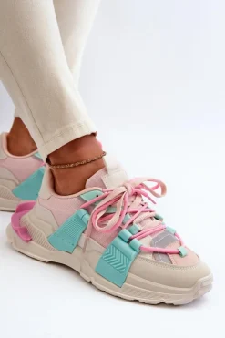 Online Damskie Modne Buty Sportowe Sznurowane Różowo-Miętowe Chillout! Damskie Sneakersy Damskie