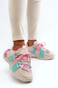 Online Damskie Modne Buty Sportowe Sznurowane Różowo-Miętowe Chillout! Damskie Sneakersy Damskie