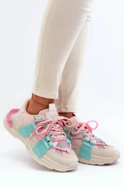 Online Damskie Modne Buty Sportowe Sznurowane Różowo-Miętowe Chillout! Damskie Sneakersy Damskie