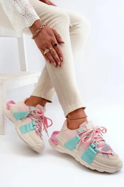 Online Damskie Modne Buty Sportowe Sznurowane Różowo-Miętowe Chillout! Damskie Sneakersy Damskie