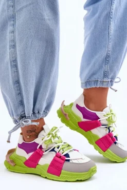 New Damskie Modne Buty Sportowe Sznurowane Zielono-Różowe Chillout! Damskie Sneakersy Damskie