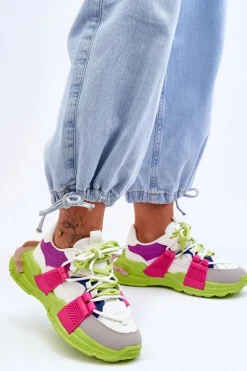 New Damskie Modne Buty Sportowe Sznurowane Zielono-Różowe Chillout! Damskie Sneakersy Damskie