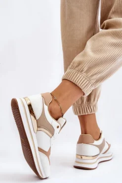 Boto Damskie Modne Buty Sportowe Na Koturnie Biało-Beżowe Yuki