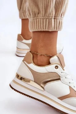 Boto Damskie Modne Buty Sportowe Na Koturnie Biało-Beżowe Yuki