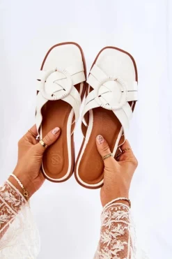 Best Boto Damskie Modne Klapki Białe Sansa