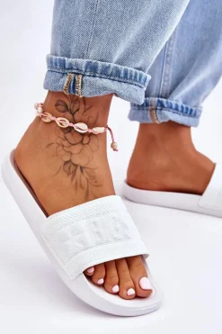 Clearance Big Star Shoes Damskie Modne Klapki Big Star LL274A159 Białe Biały