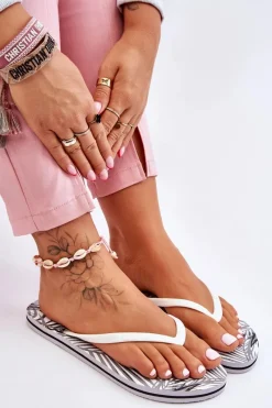 Sale Big Star Shoes Damskie Modne Klapki Japonki Big Star LL274818 Białe