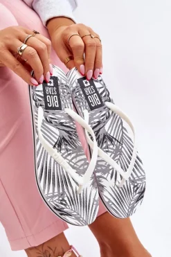 Sale Big Star Shoes Damskie Modne Klapki Japonki Big Star LL274818 Białe