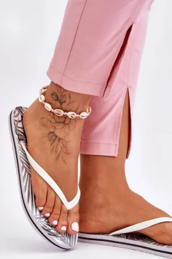 Sale Big Star Shoes Damskie Modne Klapki Japonki Big Star LL274818 Białe