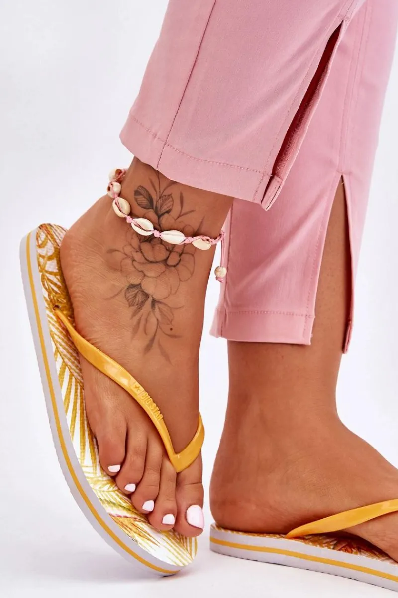 Discount Big Star Shoes Damskie Modne Klapki Japonki Big Star LL274819 Żółte Żółty