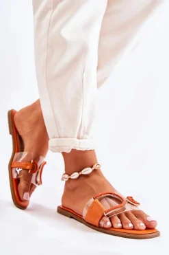 Outlet Boto Damskie Modne Klapki Pomarańczowe Marsala