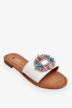 Klapki Damskie Klasyczne>Boto Damskie Modne Klapki Z Ozdobą Białe Halsey