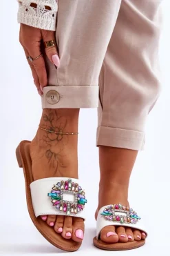 Klapki Damskie Klasyczne>Boto Damskie Modne Klapki Z Ozdobą Białe Halsey