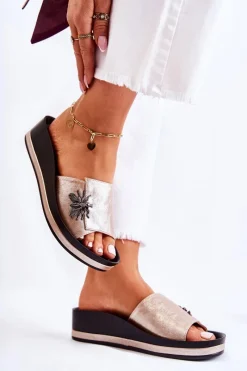 Discount Damskie Modne Klapki Z Ozdobą Złote Holle Damskie Klapki Damskie Klasyczne