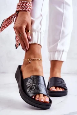 Sale Damskie Modne Klapki Z Ozdobą Czarne Holle Damskie Klapki Damskie Klasyczne
