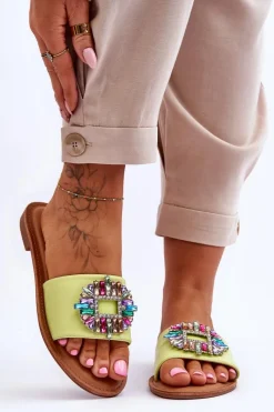 Boto Damskie Modne Klapki Z Ozdobą Zielone Halsey